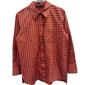 Lafayette 148 New York Red Striped Button Down Shirt